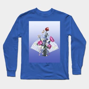 Watercolor pink peony ikebana with an oriental fan Long Sleeve T-Shirt